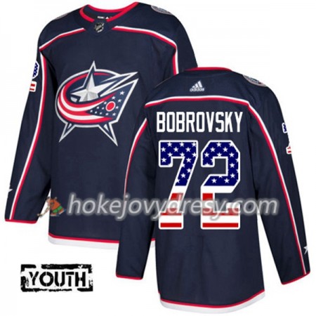 Dětské Hokejový Dres Blue Jackets Sergei Bobrovsky 72 2017-2018 USA Flag Fashion Modrá Adidas Authentic